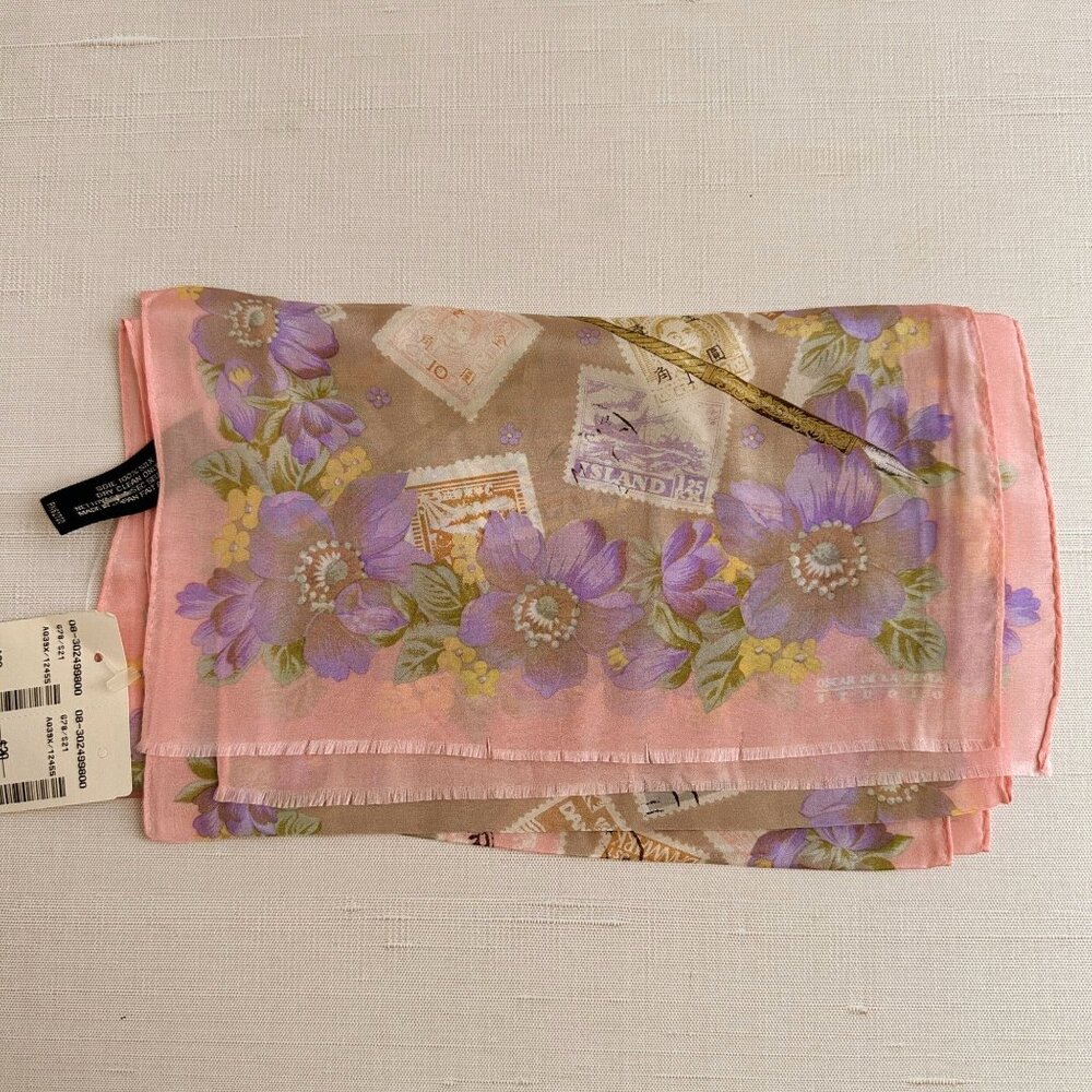 Oscar de la Renta Studio 11x52 Silk Scarf Stamp Print NWT